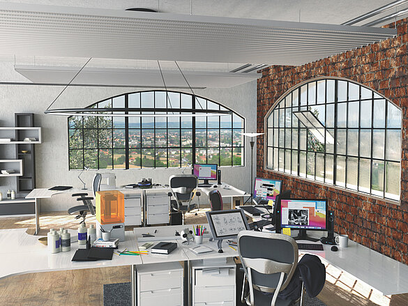 Rendering Zehnder ZFP Urban Heating and cooling ceiling system Angled view