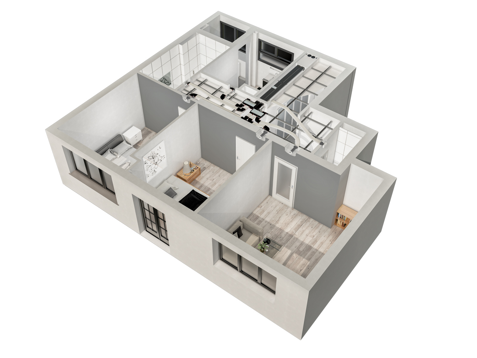 Rendering Zehnder ComfoAir Fit 100 Comfortable indoor ventilation Angled view