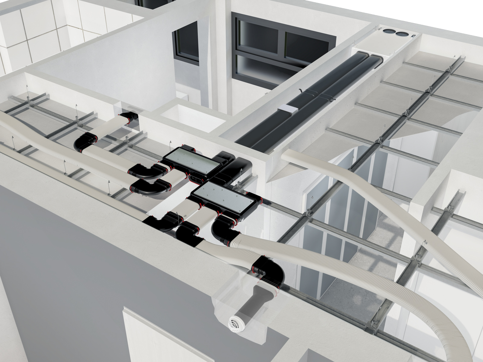 Rendering Zehnder ComfoAir Fit 100 Comfortable indoor ventilation Angled view